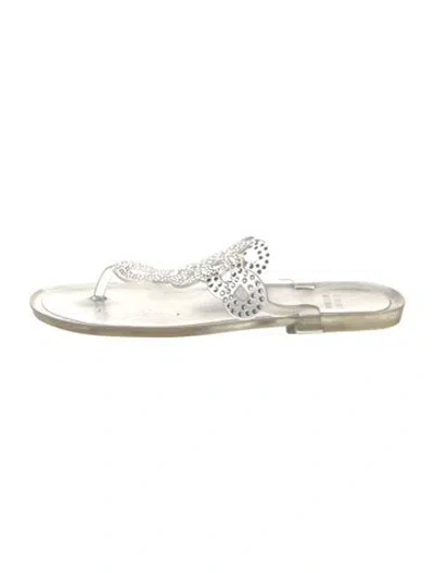 Pre-owned Stuart Weitzman Rubber Crystal Embellishments Slides In Gray