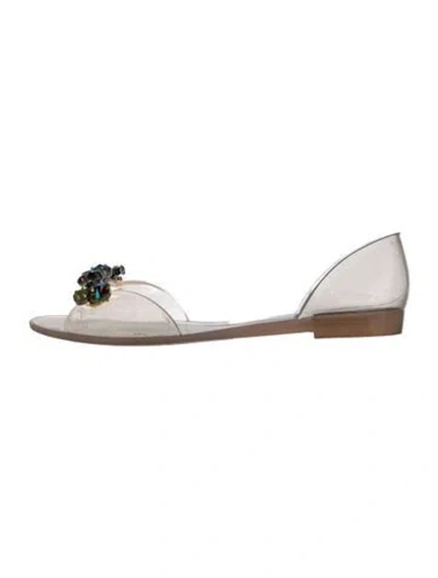 Pre-owned Stuart Weitzman Rubber Crystal Embellishments Slides In White