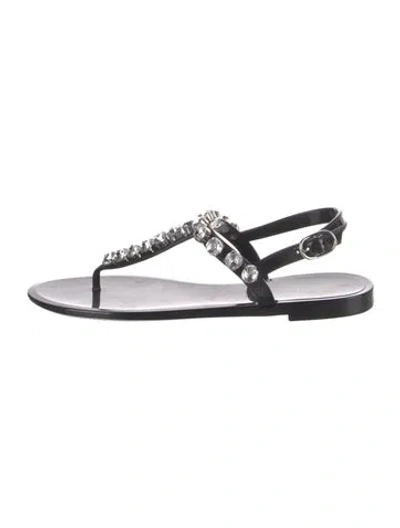 Pre-owned Stuart Weitzman Rubber Crystal Embellishments T-strap Sandals In Black