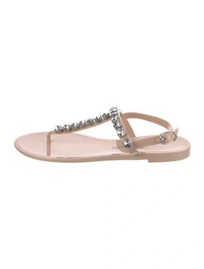 Pre-owned Stuart Weitzman Rubber Crystal Embellishments T-strap Sandals In Neutral