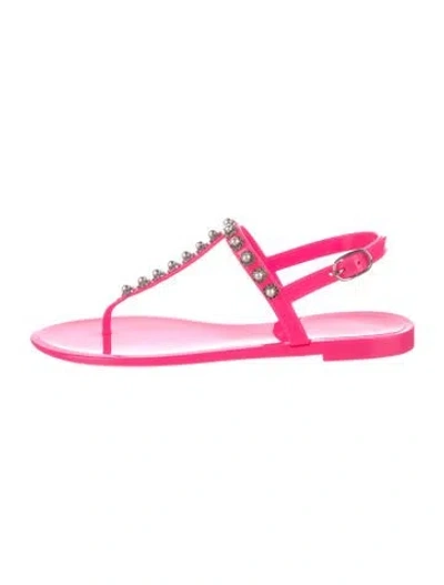 Pre-owned Stuart Weitzman Rubber Crystal Embellishments T-strap Sandals In Pink