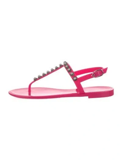 Pre-owned Stuart Weitzman Rubber Crystal Embellishments T-strap Sandals W/ Tags In Pink