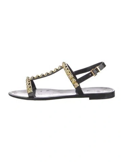 Pre-owned Stuart Weitzman Rubber Studded Accents T-strap Sandals In Black