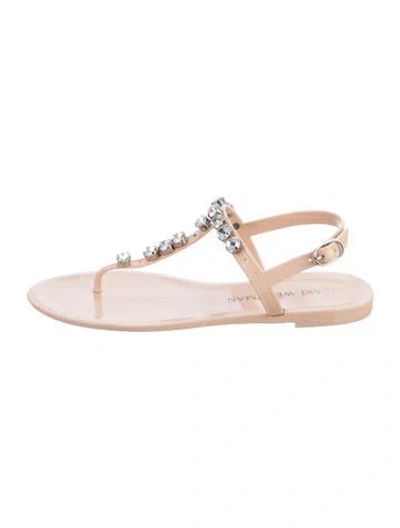 Pre-owned Stuart Weitzman Rubber Studded Accents T-strap Sandals In Neutral