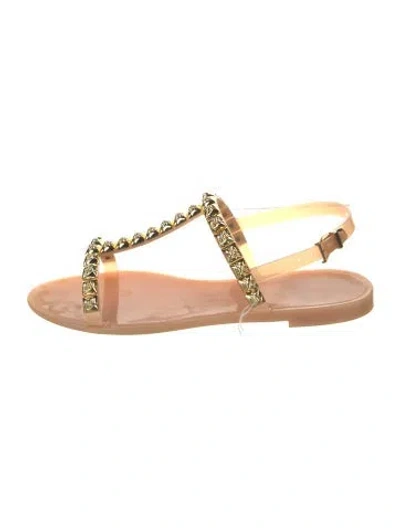 Pre-owned Stuart Weitzman Rubber Studded Accents T-strap Sandals In Neutral