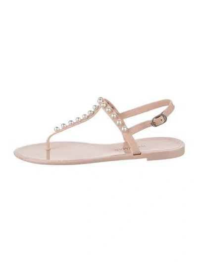 Pre-owned Stuart Weitzman Rubber Studded Accents T-strap Sandals In Neutral