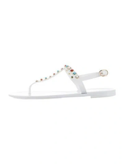 Pre-owned Stuart Weitzman Rubber Studded Accents T-strap Sandals In White