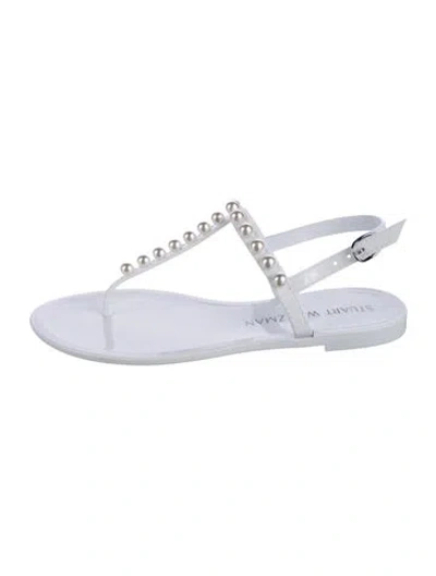 Pre-owned Stuart Weitzman Rubber Studded Accents T-strap Sandals In White