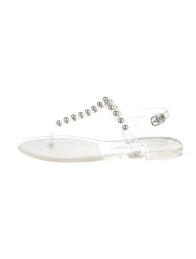 Pre-owned Stuart Weitzman Rubber T-strap Sandals In White