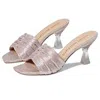 Stuart Weitzman Ruche 75 Slide Sandal Womens 9 Poudre Leather Spool Heels Fzp292 (poudre,9) In Pink