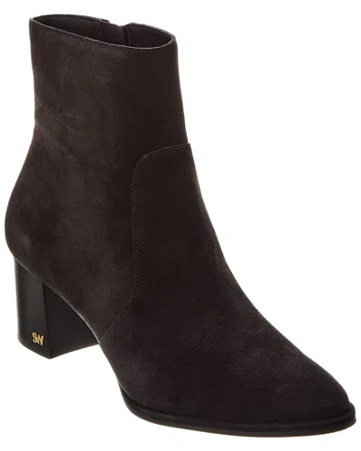 Stuart Weitzman Ryland 60 Zip Suede Bootie In Black