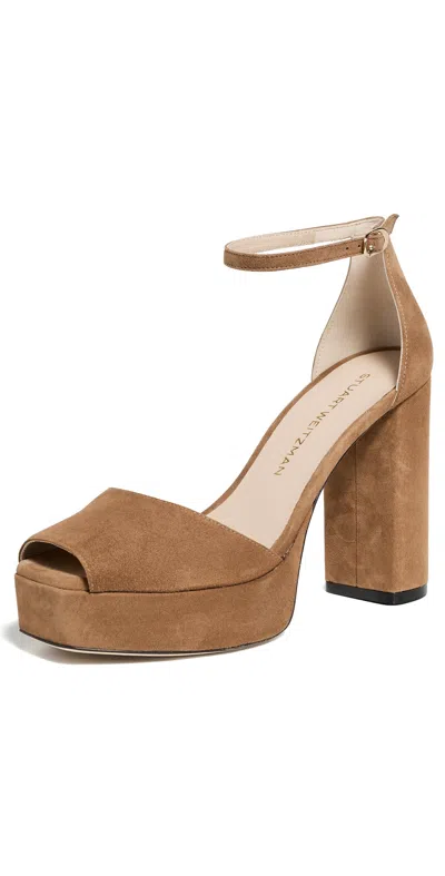 Stuart Weitzman Sabrina Ankle-strap Platforms Toasted Almond In Brown