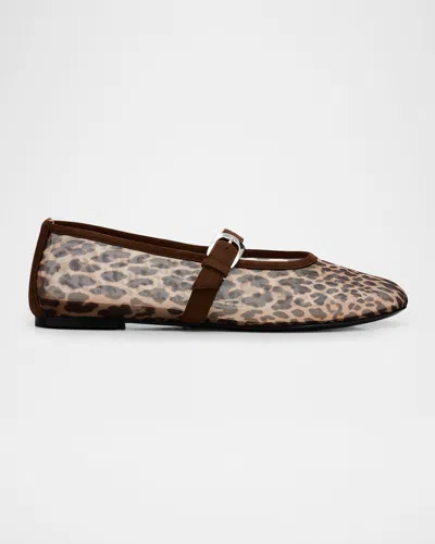 Stuart Weitzman Sai Bareitall Leopard Mesh Ballerina Flats In Multi