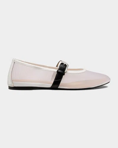 Stuart Weitzman Sai Bareitall Mesh Ballerina Flats In White