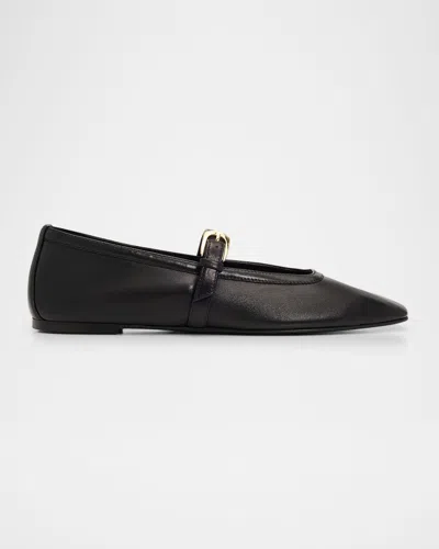 Stuart Weitzman Sai Leather Mary Jane Ballerina Flats In Black