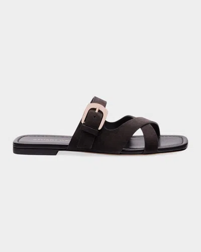 Stuart Weitzman Sai Suede Slide Sandals In Black