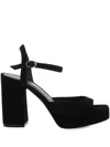 Stuart Weitzman High Block Heel Sandals With Platform Sole In Black