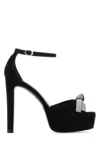 Stuart Weitzman Embellished Bow Suede Platform Sandals In Black