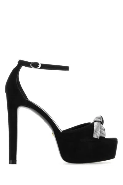 Stuart Weitzman Embellished Bow Suede Platform Sandals In Black
