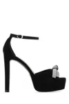 Stuart Weitzman Embellished Bow Suede Platform Sandals In Black