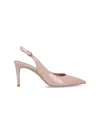 Stuart Weitzman Pointed Toe Patent Finish Buckle Detail Pumps In Pink