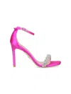 Stuart Weitzman Satin Strappy Sandals With Embellished Ankle Strap In Pink