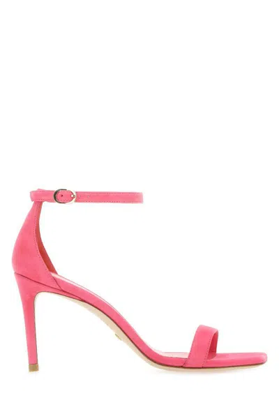 Stuart Weitzman Suede Curve 85 Sandals With Italian Heel In Pink