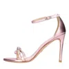Stuart Weitzman "bow Detail" Metallic Stiletto Sandals In Rosa Pastello