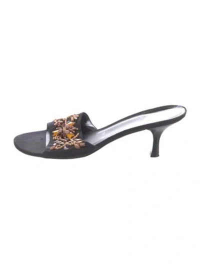 Pre-owned Stuart Weitzman Satin Beaded Accents Slides In Blue