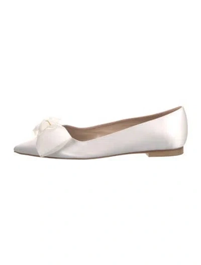 Pre-owned Stuart Weitzman Satin Bow Accents Ballet Flats In White
