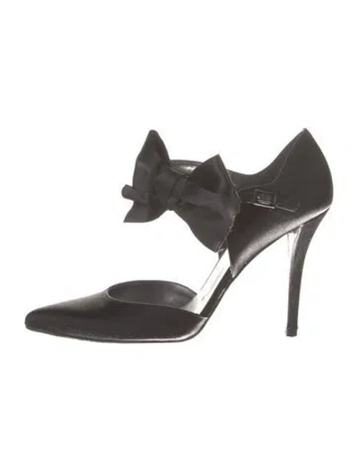 Pre-owned Stuart Weitzman Satin Bow Accents D'orsay Pumps In Black