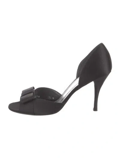Pre-owned Stuart Weitzman Satin Bow Accents D'orsay Pumps In Black