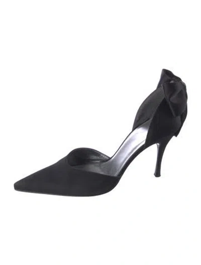 Pre-owned Stuart Weitzman Satin Bow Accents D'orsay Pumps In Black