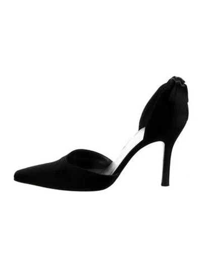 Pre-owned Stuart Weitzman Satin Bow Accents D'orsay Pumps In Black