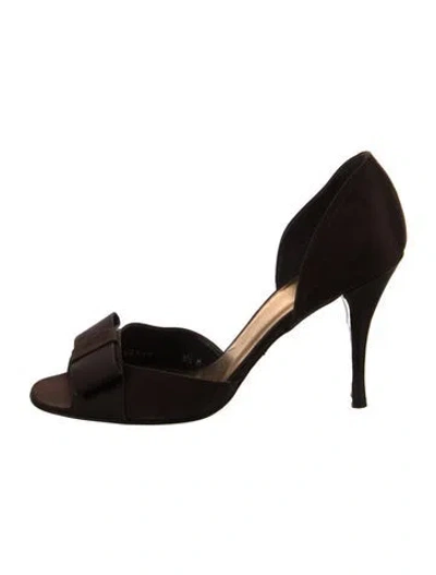 Pre-owned Stuart Weitzman Satin Bow Accents D'orsay Pumps In Brown
