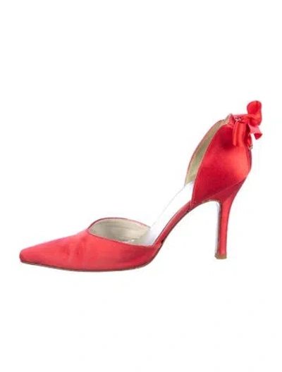 Pre-owned Stuart Weitzman Satin Bow Accents D'orsay Pumps In Red