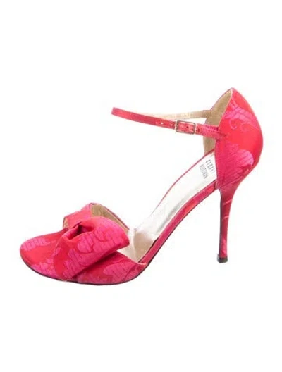 Pre-owned Stuart Weitzman Satin Bow Accents Sandals In Red