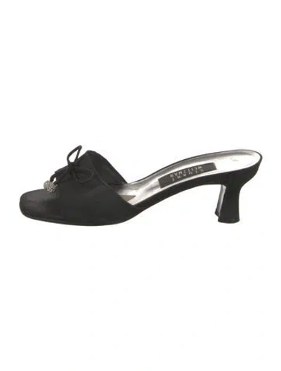 Pre-owned Stuart Weitzman Satin Bow Accents Slides In Black