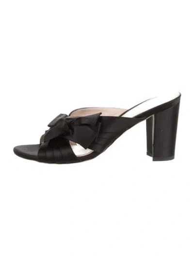 Pre-owned Stuart Weitzman Satin Bow Accents Slides In Black