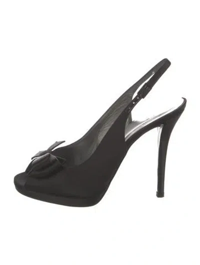 Pre-owned Stuart Weitzman Satin Bow Accents Slingback Pumps In Black