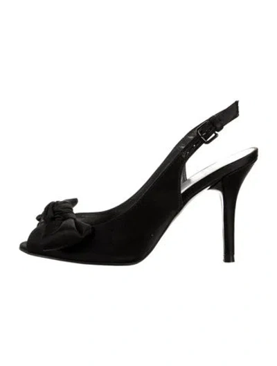 Pre-owned Stuart Weitzman Satin Bow Accents Slingback Pumps In Black