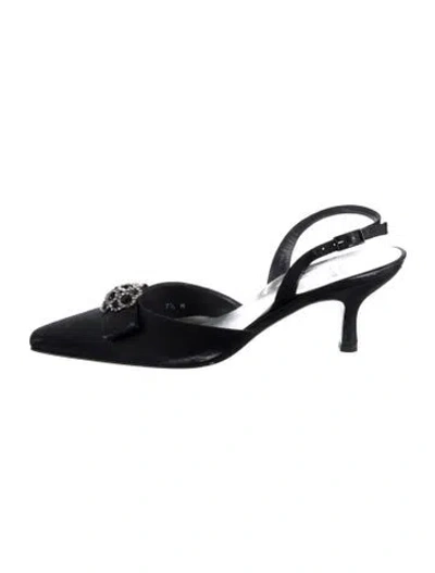 Pre-owned Stuart Weitzman Satin Bow Accents Slingback Pumps In Black