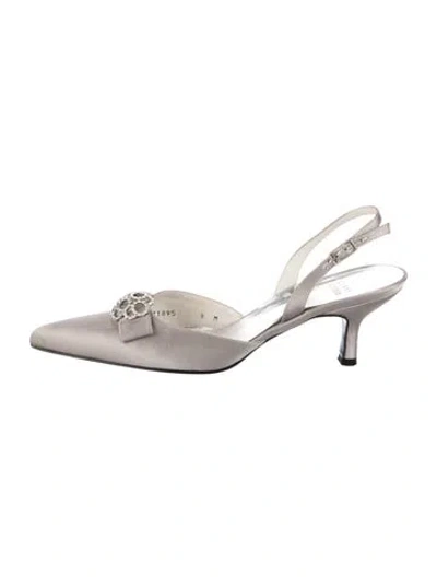 Pre-owned Stuart Weitzman Satin Bow Accents Slingback Pumps In Gray