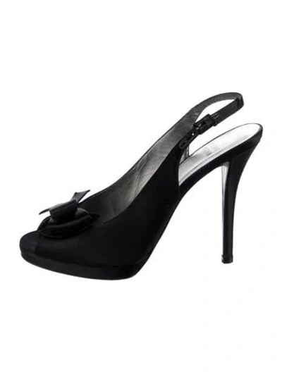 Pre-owned Stuart Weitzman Satin Bow Accents Slingback Sandals In Black