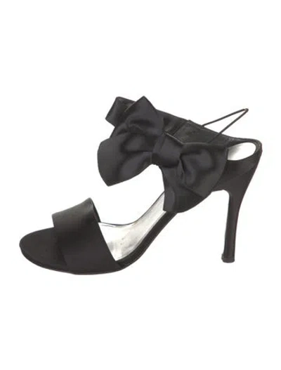 Pre-owned Stuart Weitzman Satin Bow Accents Slingback Sandals In Black