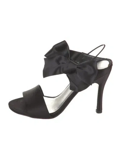 Pre-owned Stuart Weitzman Satin Bow Accents Slingback Sandals In Black