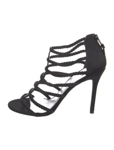 Pre-owned Stuart Weitzman Satin Braided Accents Gladiator Sandals In Black