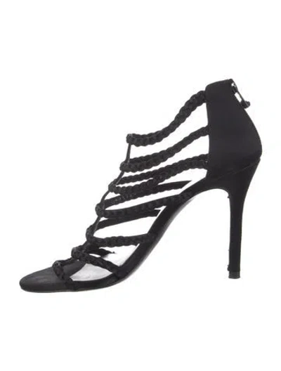 Pre-owned Stuart Weitzman Satin Braided Accents Gladiator Sandals In Black