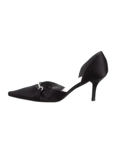 Pre-owned Stuart Weitzman Satin Crystal Embellishments D'orsay Pumps In Black