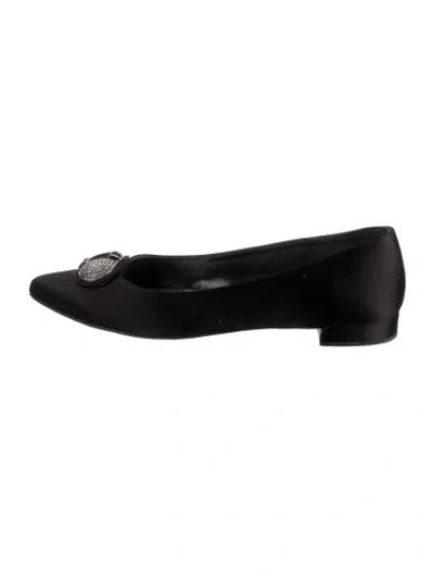 Pre-owned Stuart Weitzman Satin Crystal Embellishments Flats In Black